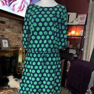 Banana Republic Navy Dress with Green Polka Dots Midi